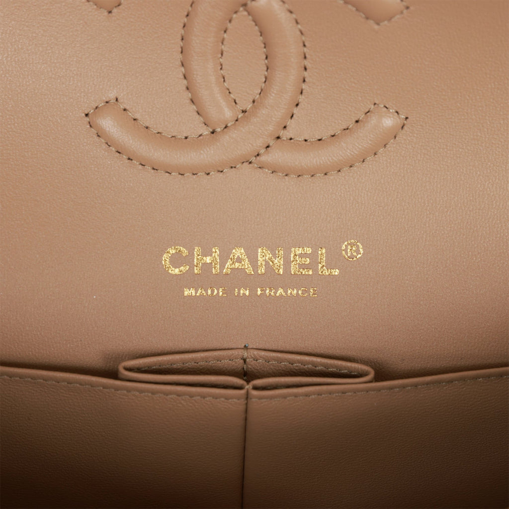 Chanel Small Classic Double Flap Dark Beige Caviar Light Gold Hardware