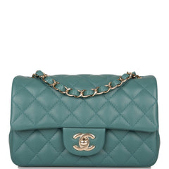 Chanel Mini Rectangular Flap Bag Green Lambskin Light Gold Hardware