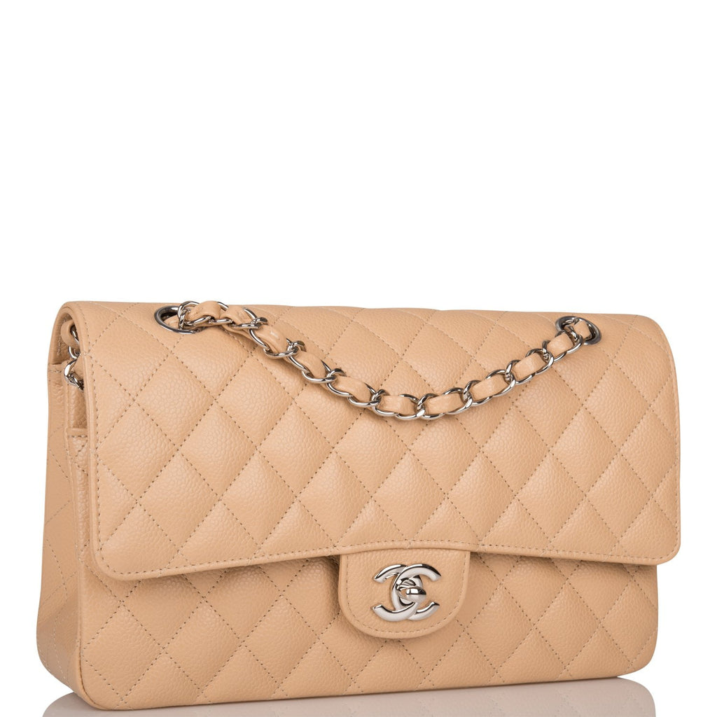 Chanel Classic Medium Double Flap, Beige Claire Caviar Leather, Silver  Hardware, New in Box - Julia Rose Boston