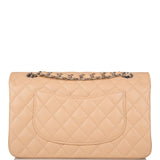 Chanel Beige Quilted Caviar Medium Classic Double Flap Bag Silver Hardware