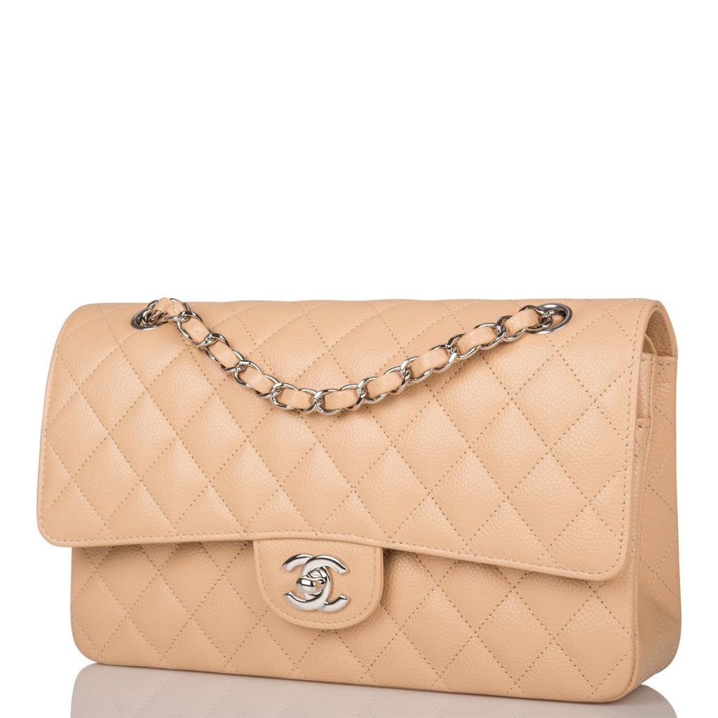 CHANEL Caviar Quilted Medium Double Flap Beige Clair 94287