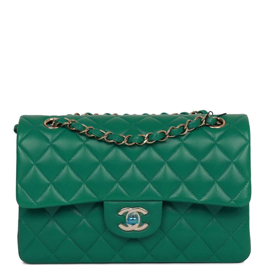 Chanel Green Lambskin Small Classic Double Flap Light Gold Hardware –  Madison Avenue Couture