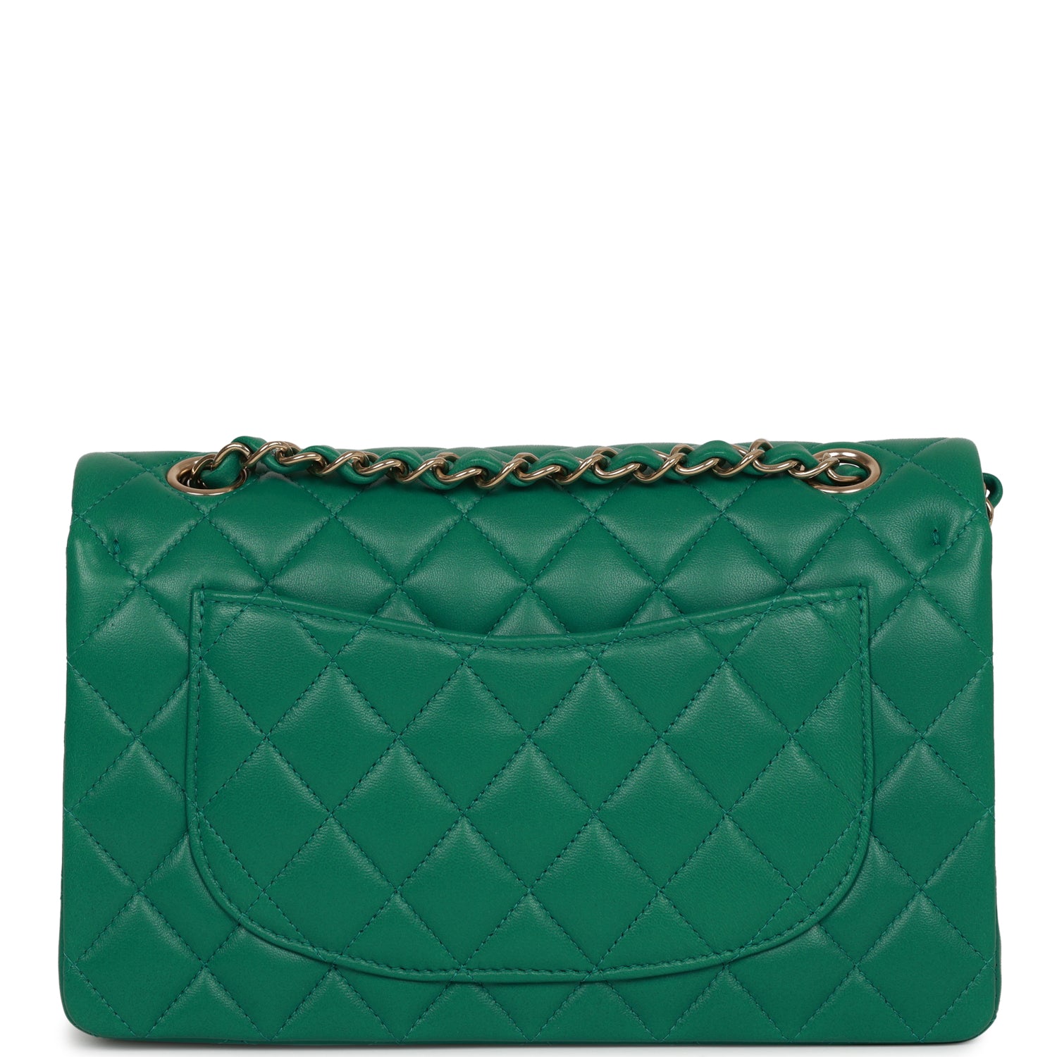 Chanel Green Lambskin Small Classic Double Flap Light Gold Hardware ...