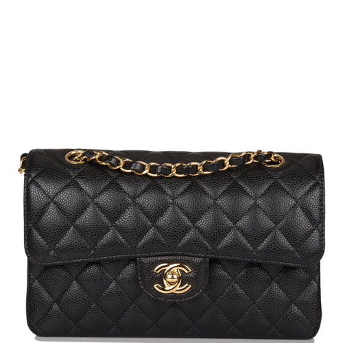 Chanel Black Quilted Caviar Small Classic Double Flap Bag Gold Hardware