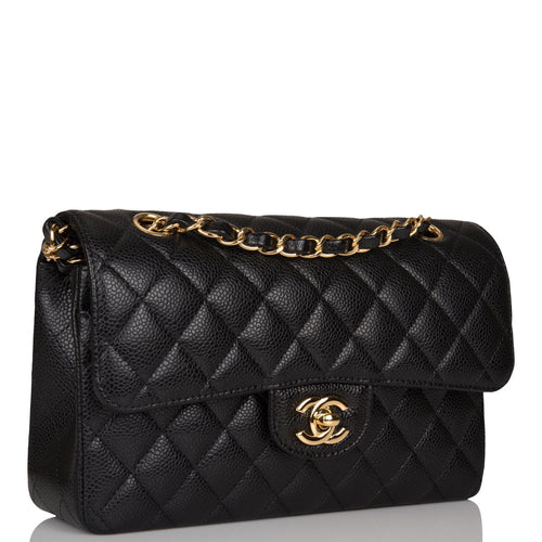 Chanel Black Quilted Caviar Small Classic Double Flap Bag Gold Hardware