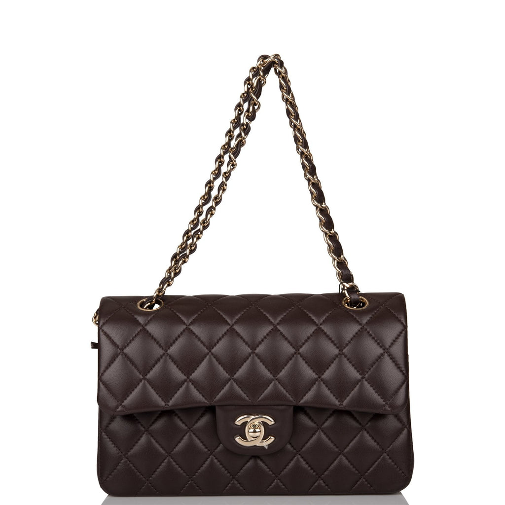 Chanel Small Classic Double Flap Bag Dark Brown Lambskin Light Gold Hardware
