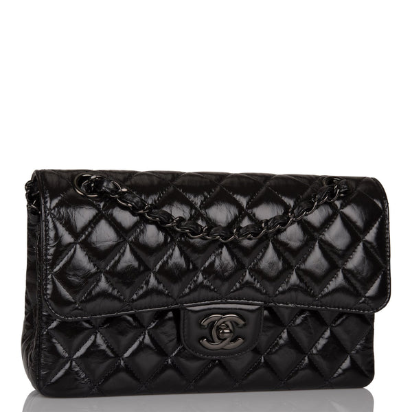 So Black Classic Double Flap Bag Quilted Shiny Crumpled Calfskin Medium