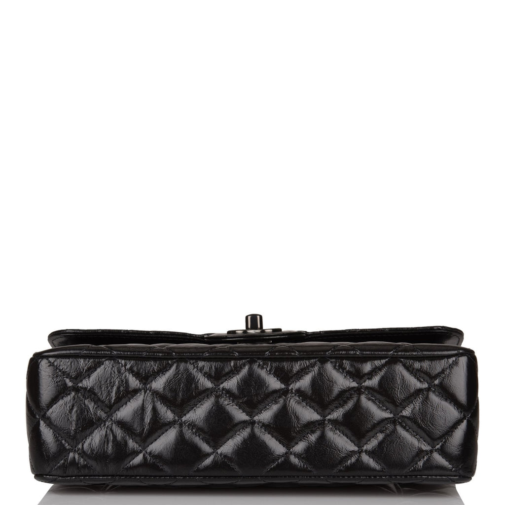 Chanel So Black Classic Double Flap Bag Quilted Shiny Crumpled Calfskin  Jumbo For Sale at 1stDibs