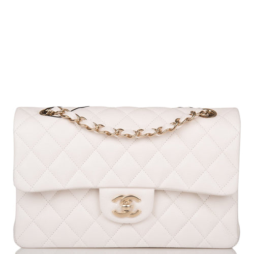 Chanel Small Classic Double Flap White Caviar Light Gold Hardware