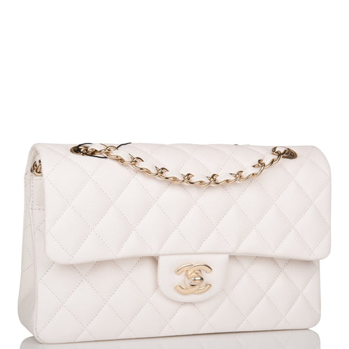 Chanel Small Classic Double Flap White Caviar Light Gold Hardware