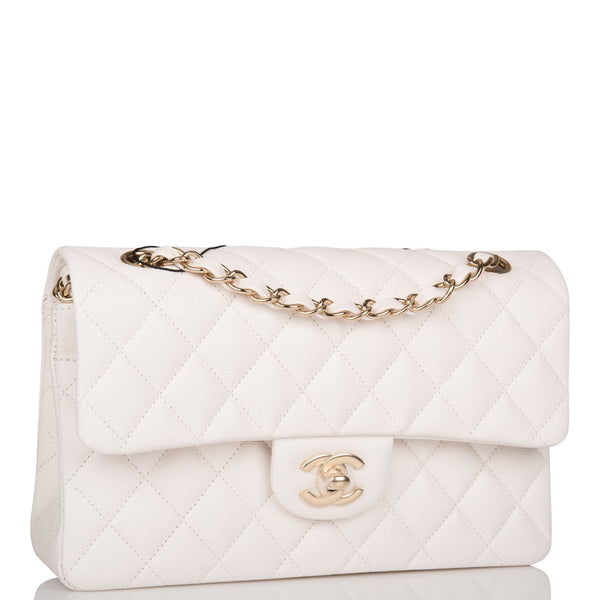 CHANEL Small Classic Double Flap Bag White Caviar (1) - Bellisa