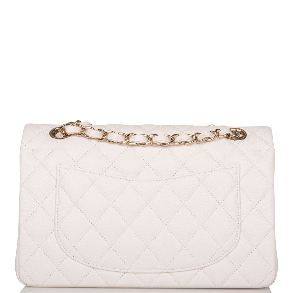 Chanel White Quilted Caviar Small Classic Double Flap Bag