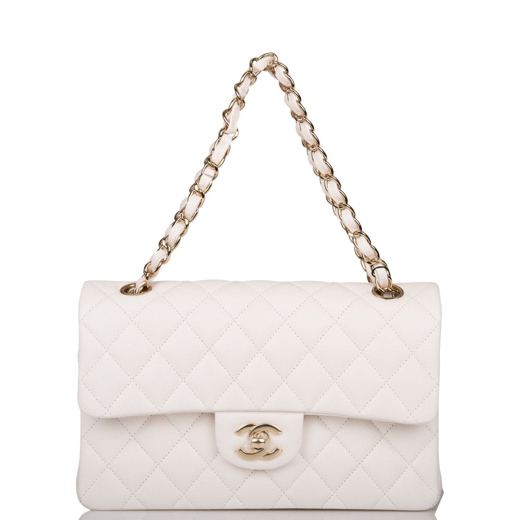 Chanel Small Classic Double Flap Bag White Caviar Light Gold Hardware –  Madison Avenue Couture