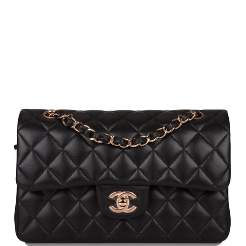 Chanel Small Classic Double Flap Bag Black Lambskin Rose Gold Hardware
