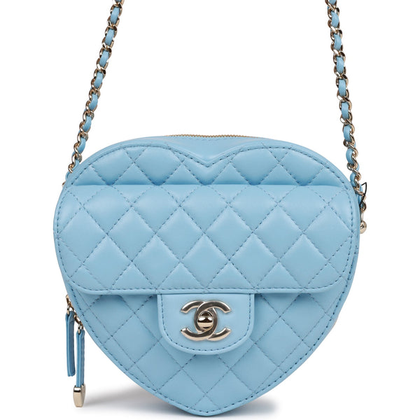 CHANEL Lambskin Quilted CC In Love Heart Clutch With Chain Light Blue  1289132