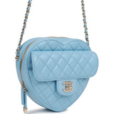 Chanel CC In Love Large Heart Bag Blue Lambskin Light Gold Hardware
