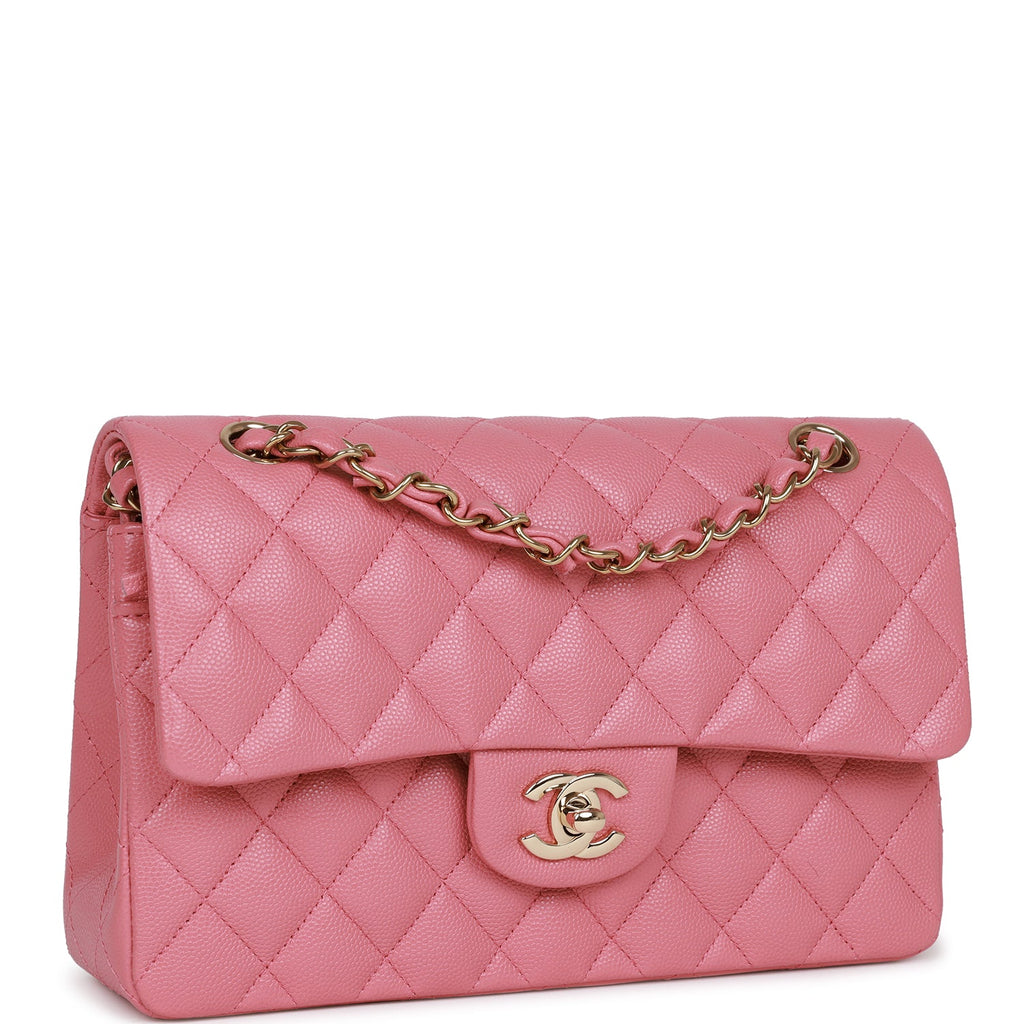 Chanel Pink Quilted Caviar Small Classic Double Flap Bag Gold Hardware (Very Good)