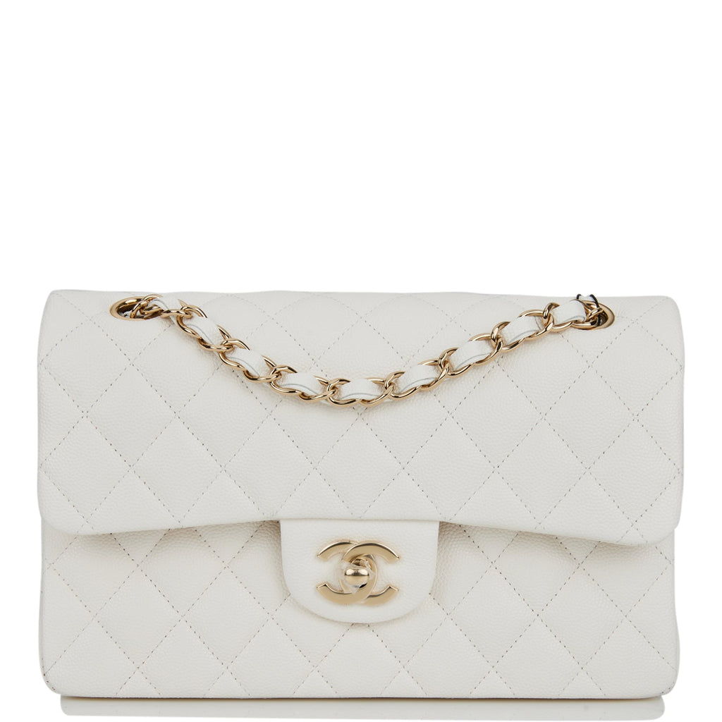 Chanel Small Classic Double Flap White Caviar Light Gold Hardware
