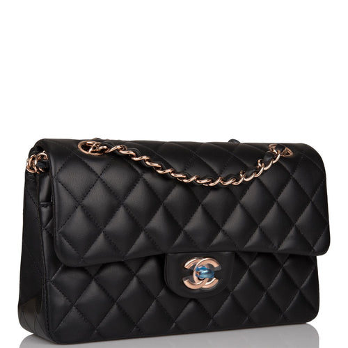 Chanel Small Classic Double Flap Bag Black Lambskin Rose Gold Hardware