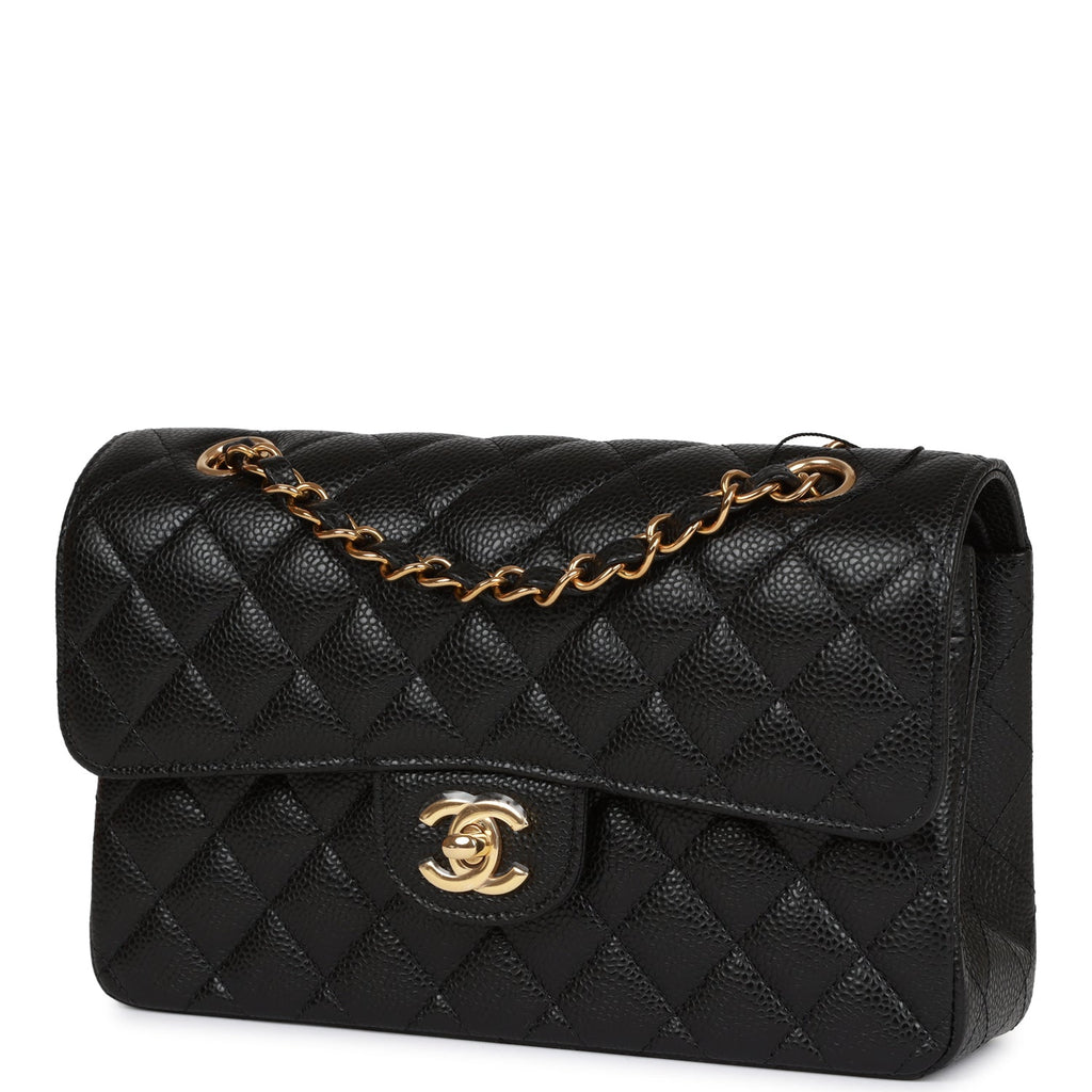 Chanel Classic Double Flap Quilted Caviar Gold-tone Small Black in