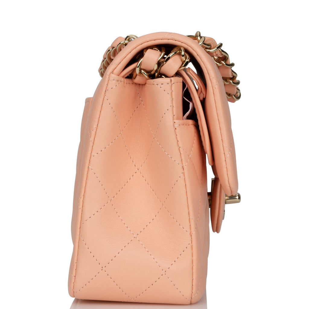 Chanel Small Classic Double Flap Peach Lambskin Light Gold Hardware Orange Madison Avenue Couture