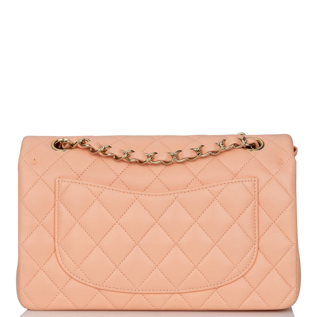 Chanel Peach Quilted Lambskin Small Classic Double Flap Bag Light