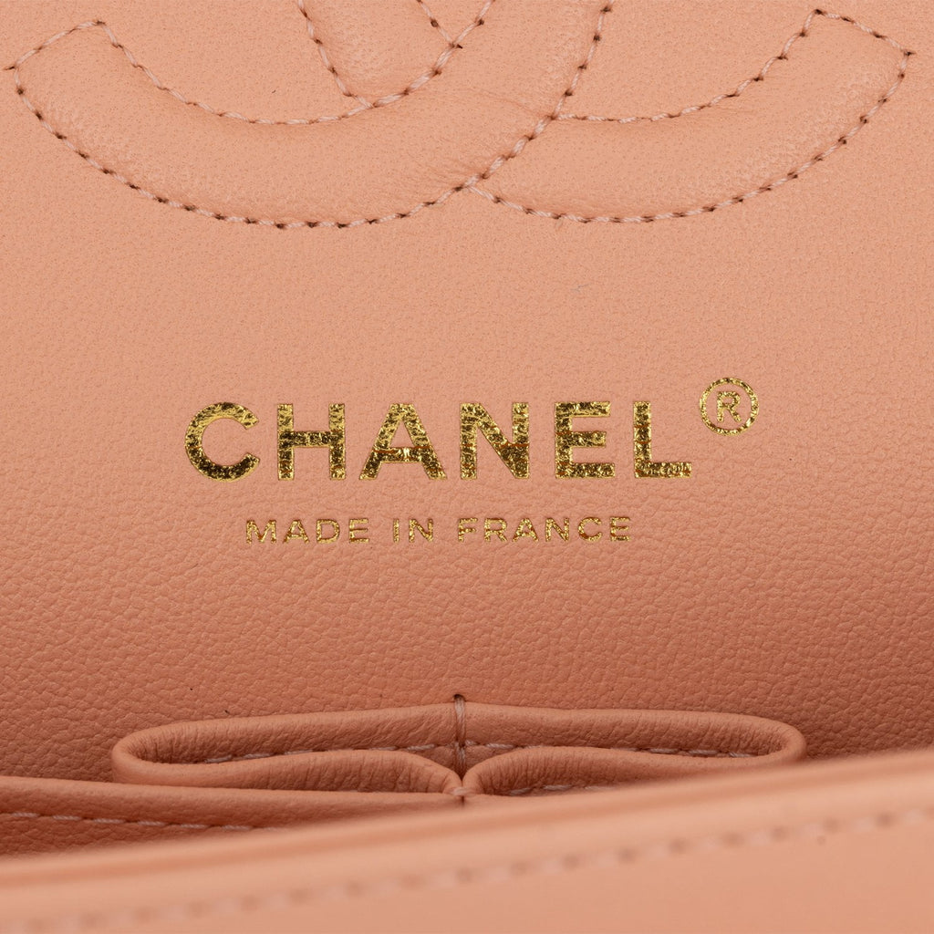 Chanel Small Classic Double Flap Peach Lambskin Light Gold Hardware Orange Madison Avenue Couture