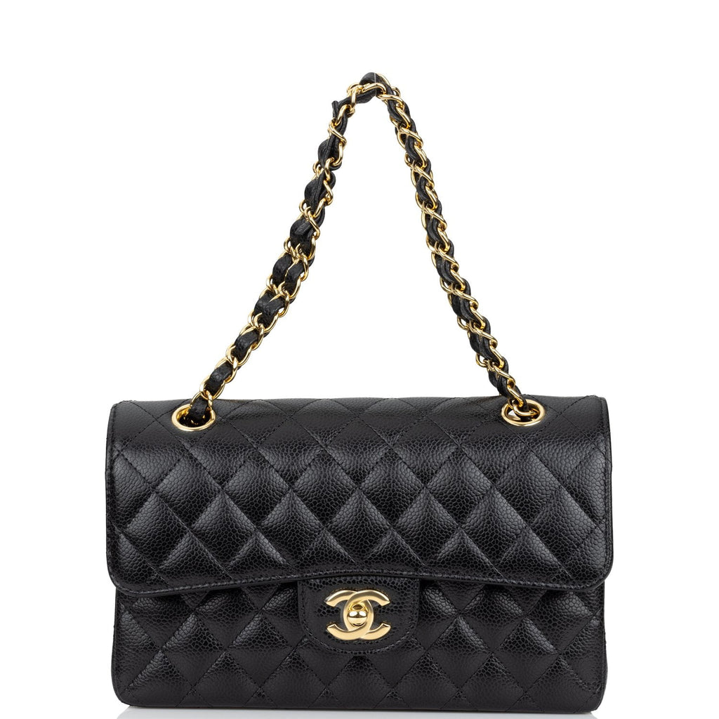Chanel Black Quilted Caviar Medium Double Classic Flap Gold Chain Bag  1014c25