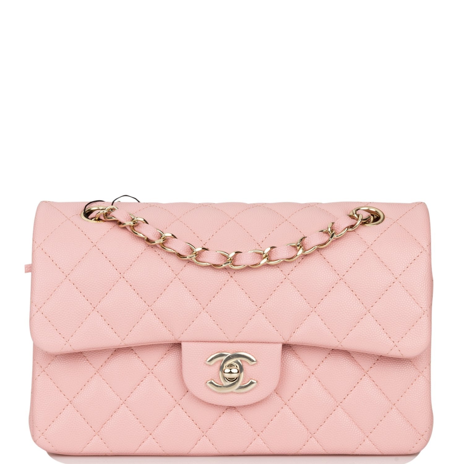 Chanel Pink Quilted Caviar Small Classic Double Flap Bag Light Gold ...