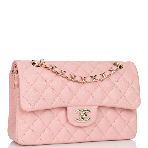 Chanel Small Classic Double Flap Pink Caviar Light Gold Hardware