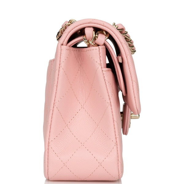 Chanel Pink Quilted Caviar Small Classic Double Flap Bag Light Gold ...