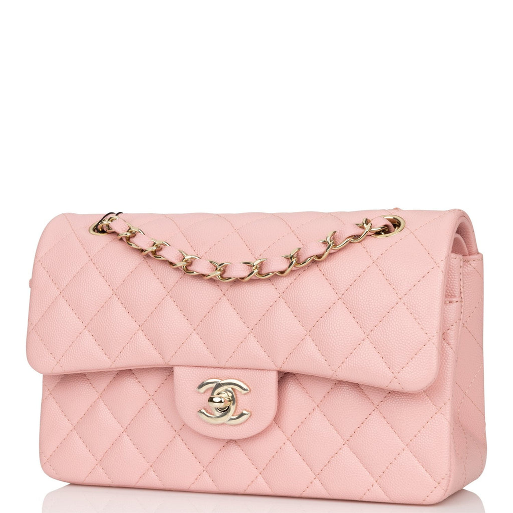 CHANEL Small Classic Double Flap Bag Pink Caviar - Bellisa