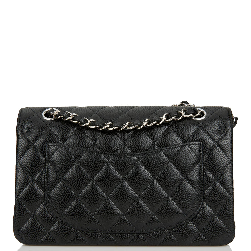 Chanel Black Quilted Caviar Small Classic Double Flap Bag Silver ...