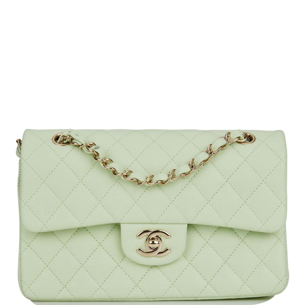 Chanel Caviar Quilted Small Double Flap Light Green
