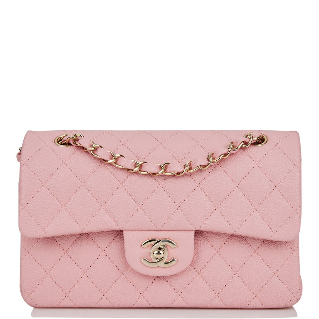 💯% Authentic Chanel Light Pink Color Calfskin And PVC Small Size