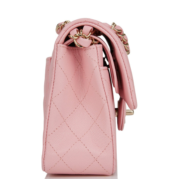 Chanel Pink Quilted Caviar Small Classic Double Flap Bag Light Gold ...
