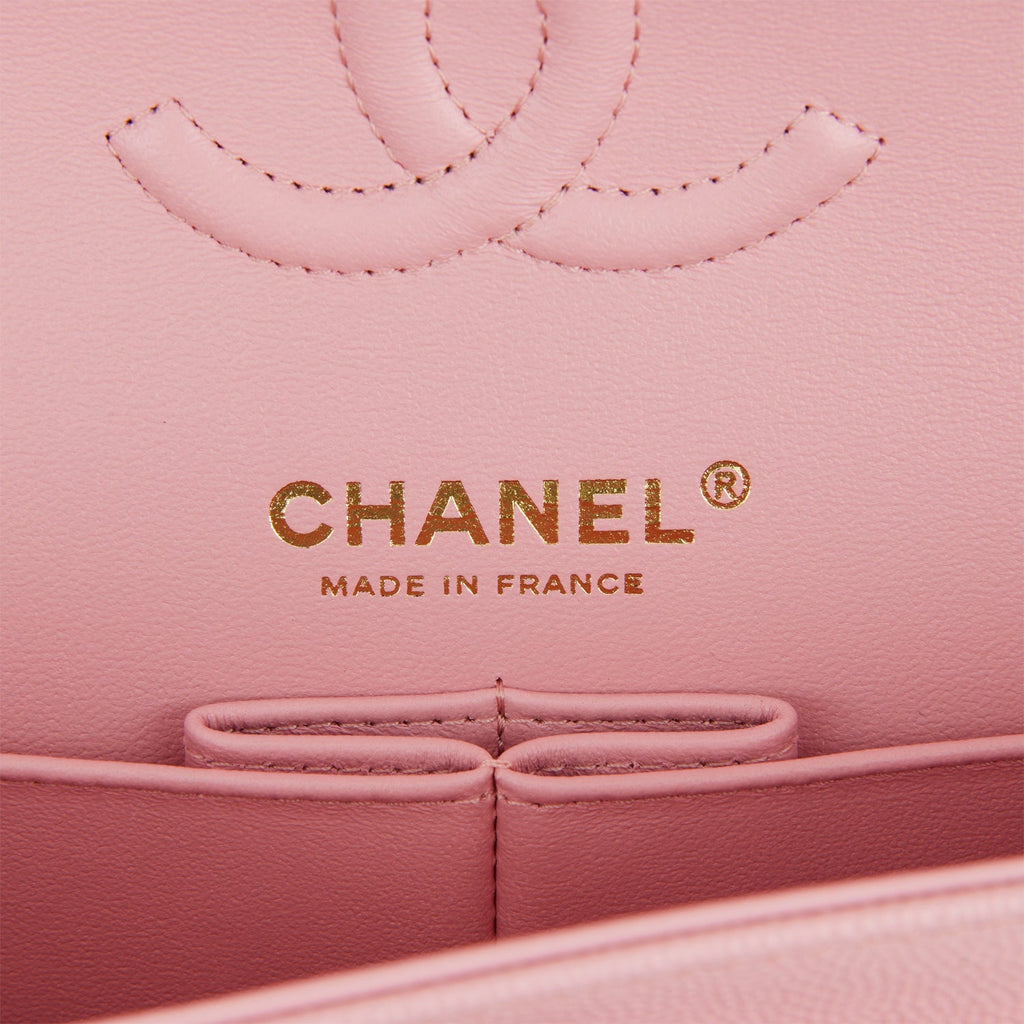 Chanel Pink Quilted Caviar Small Classic Double Flap Bag Light