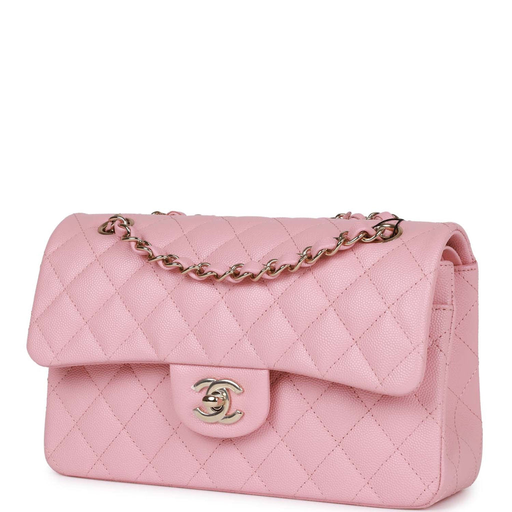 CHANEL 21S Rose Clair Lilac Pink Caviar Small Classic Flap Light Gold   AYAINLOVE CURATED LUXURIES