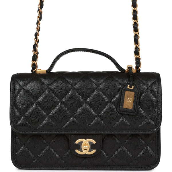 Chanel Black Patent Leather School Memory Top Handle Flap Bag