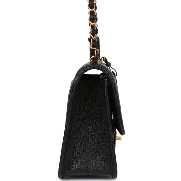 Chanel School Memory Top Handle Flap Bag Black Caviar Antique Gold Har –  Madison Avenue Couture