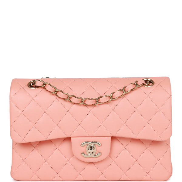 Chanel Pink Quilted Lambskin Small Classic Double Flap Bag Rainbow Hardware
