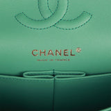 Chanel Small Classic Double Flap Bag Green Lambskin Light Gold Hardware