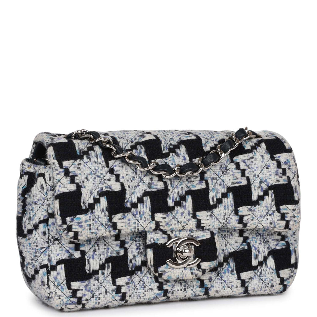 Chanel Blue Tweed Quilted Small Mini Classic Flap Bag