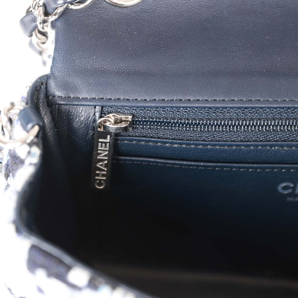 Blue pre-owned Chanel mini rectangle lambskin Classic silver