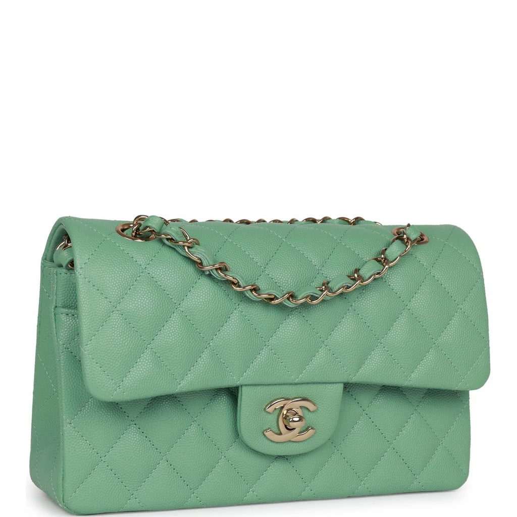 Chanel Small Classic Double Flap Green Caviar Light Gold Hardware