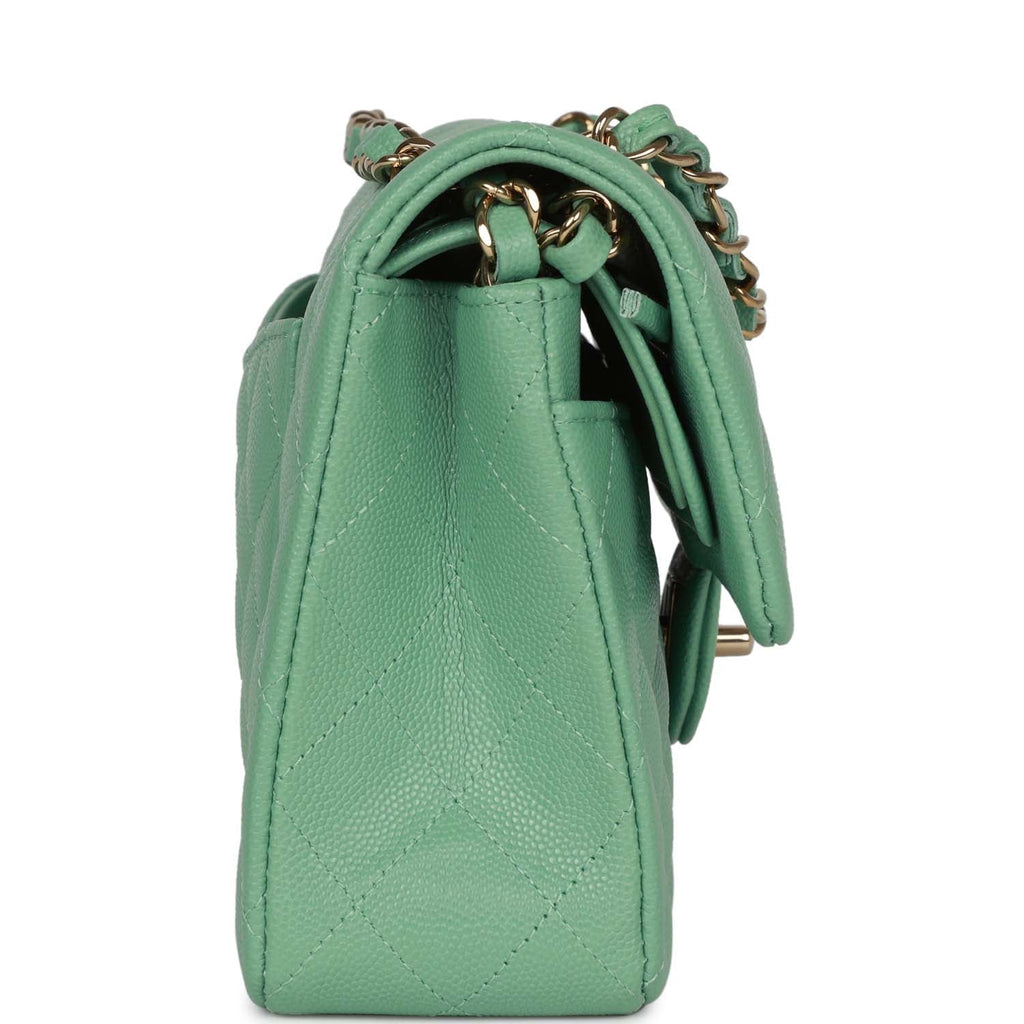 Chanel Mini Rectangular Flap Bag Green Iridescent Quilted Lambskin Light  Gold Hardware