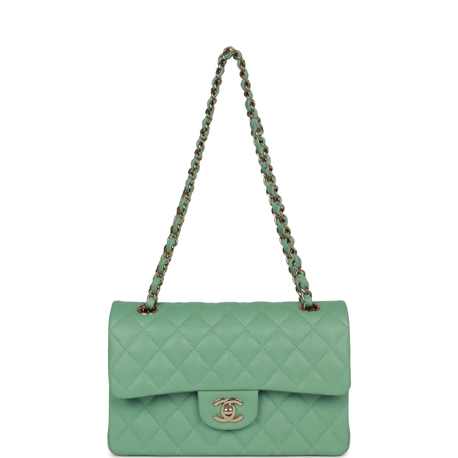 CHANEL 25S CF SMALL TRI FOLD WALLET 11 IN MOSS GREEN CAVIAR GOLD HARDWARE
