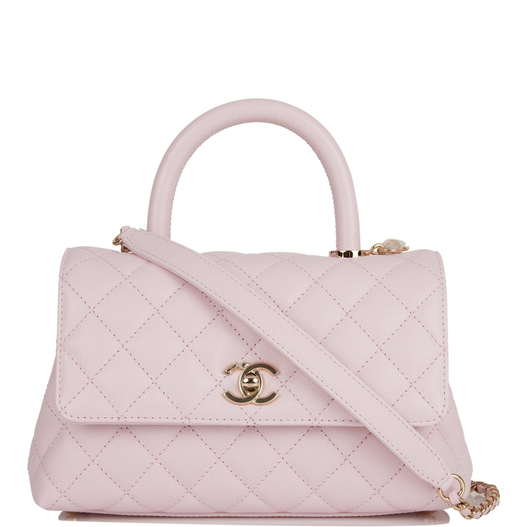 Chanel Small Coco Handle Flap Bag Light Pink Caviar Light Gold Hardware