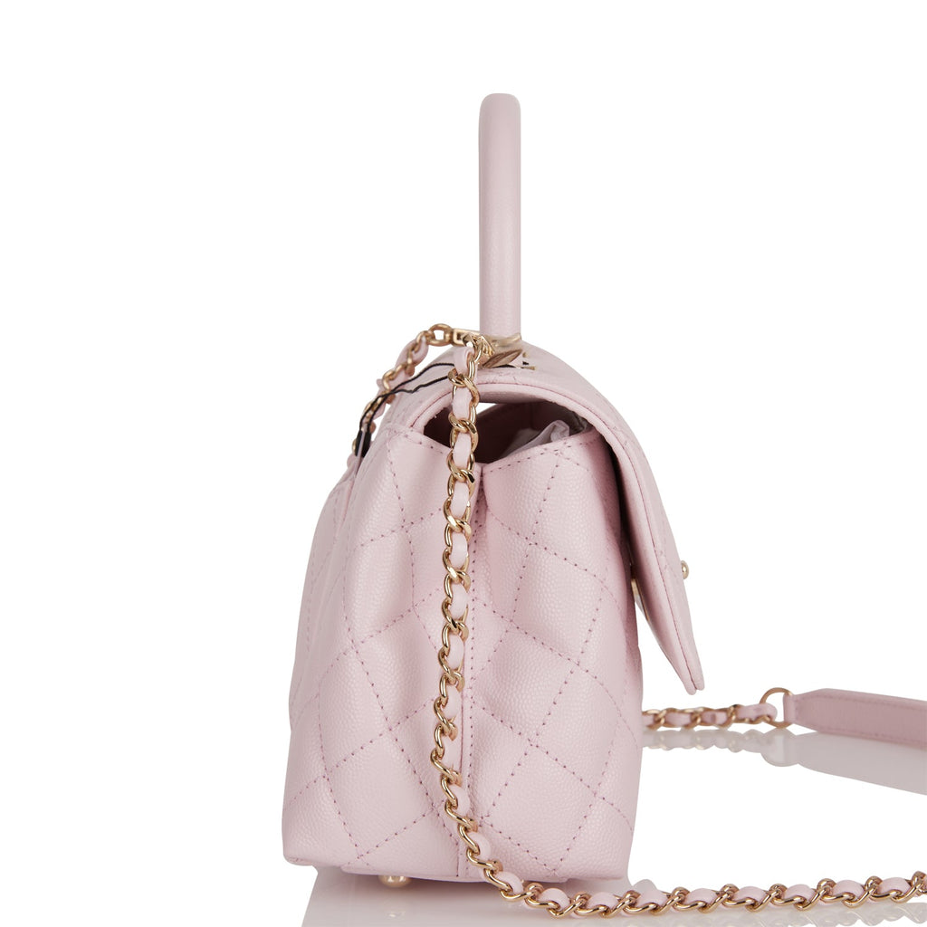 Chanel Top Handle Mini Rectangular Flap Bag Light Pink Lambskin Gold H –  Coco Approved Studio