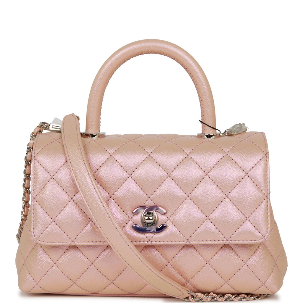 Chanel Small Coco Handle Flap Bag Pink Iridescent Caviar Silver Hardwa